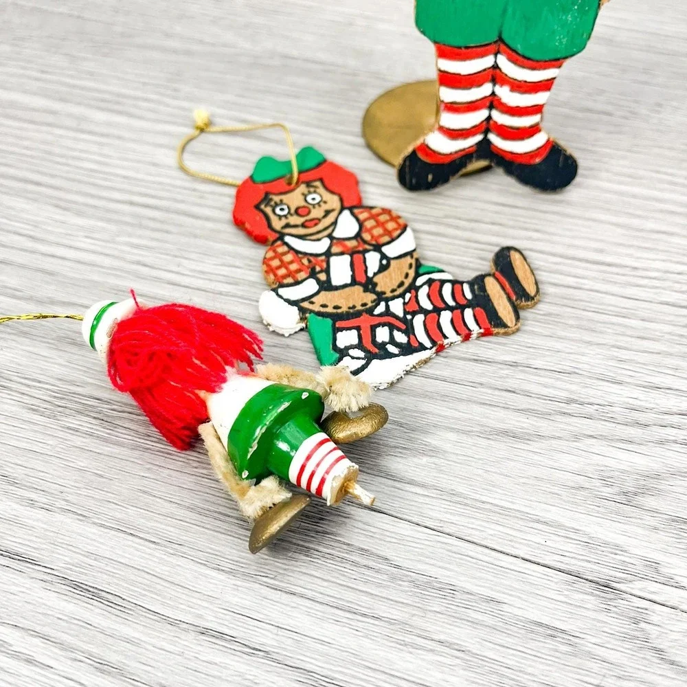 Vintage Wooden Christmas‎ Raggedy Anne Doll Ornament Set of 3